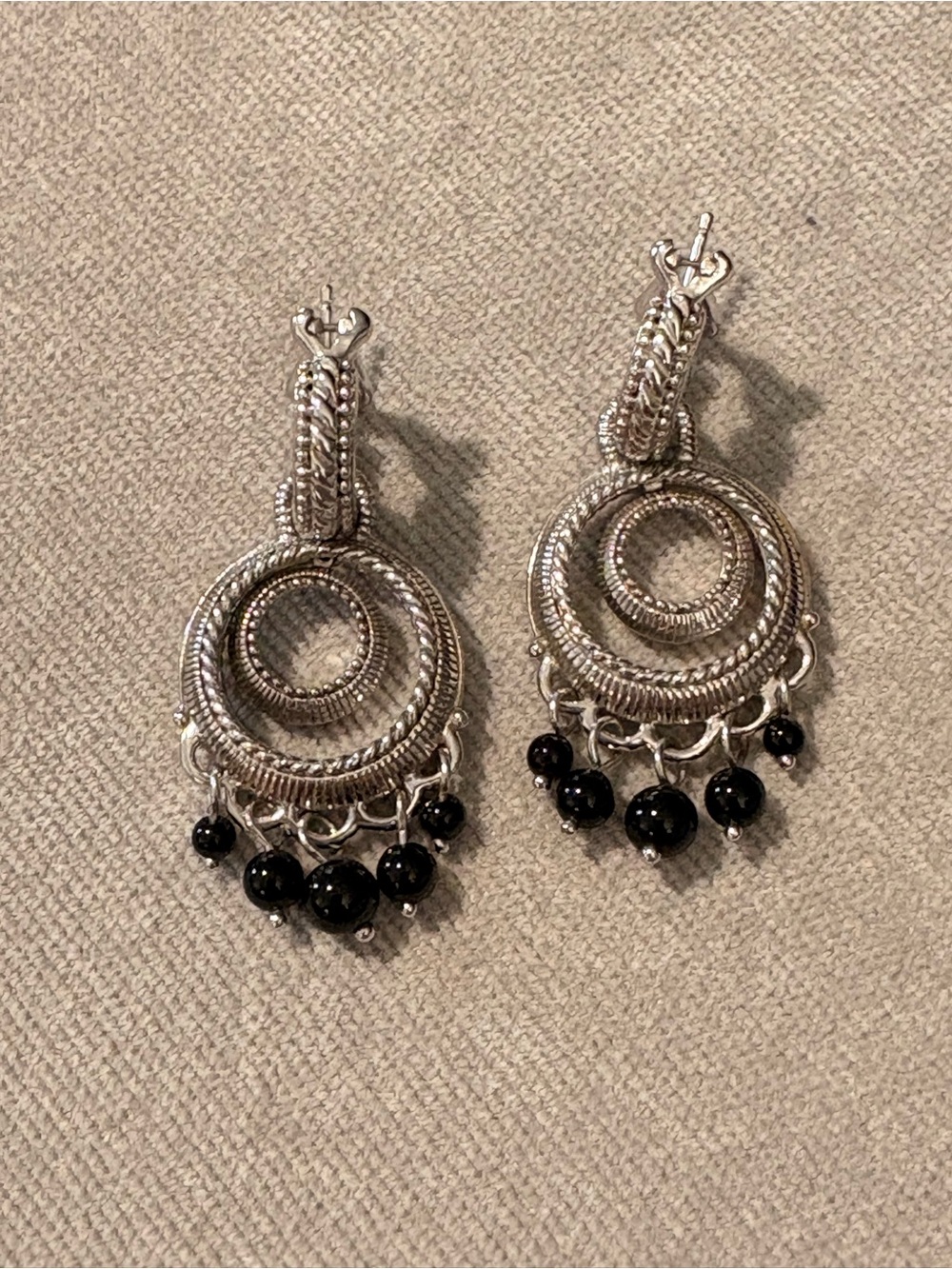 Judith Ripka Sterling Silver Black Onyx Cable Chandelier Drop Earrings - Picture 5 of 6